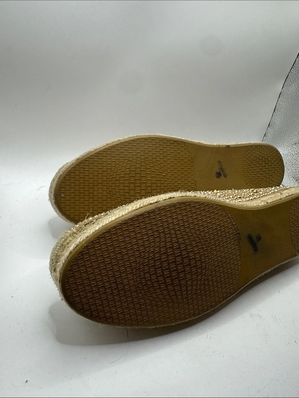 Stuart Weizman Embellished Tan Espadrille Flats with Crystal Accents size 11 M